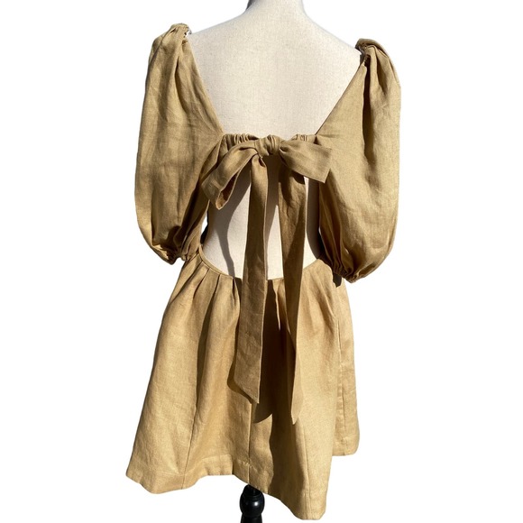 Zimmermann Mae Coquette Bow 100% Linen Tea Party Style Dress Size L - Picture 10 of 11